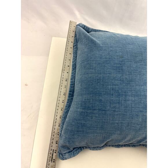 Pottery Barn Blue Denim Decorative Pillow 100% Cotton 20" x 20" Down Feathers - Picture 7 of 11